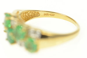 14K Wavy Emerald Diamond Statement Band Ring Size 7 Yellow Gold