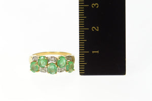 14K Wavy Emerald Diamond Statement Band Ring Size 7 Yellow Gold