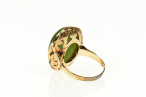 18K Ornate Victorian Nephrite Cabochon Statement Ring Size 6 Yellow Gold
