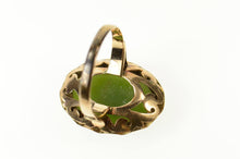 Load image into Gallery viewer, 18K Ornate Victorian Nephrite Cabochon Statement Ring Size 6 Yellow Gold