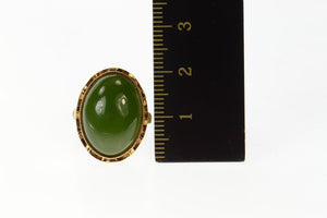 18K Ornate Victorian Nephrite Cabochon Statement Ring Size 6 Yellow Gold