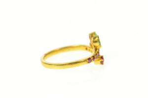 22K Ruby Emerald Leaf Cluster Bypass Statement Ring Size 6.5 Yellow Gold