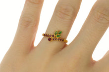 Load image into Gallery viewer, 22K Ruby Emerald Leaf Cluster Bypass Statement Ring Size 6.5 Yellow Gold