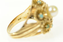 Load image into Gallery viewer, 14K Pearl Turquoise Floral Cocktail Statement Ring Size 6 Yellow Gold