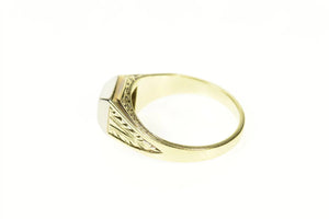 14K Art Deco Squared Diamond Leaf Etched Wedding Ring Size 9 Yellow Gold