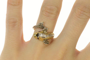 14K 1960's Ornate Diamond Koi Fish Wrap Pisces Ring Size 6.75 Yellow Gold