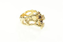 Load image into Gallery viewer, 14K Retro Chevron Textured Garnet CZ Statement Ring Size 4.25 Yellow Gold