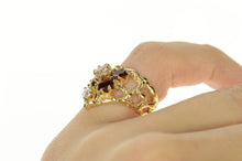 Load image into Gallery viewer, 14K Retro Chevron Textured Garnet CZ Statement Ring Size 4.25 Yellow Gold