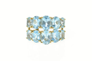 14K Graduated Oval Blue Topaz Tiered Band Ring Size 8.25 Yellow Gold