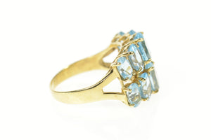 14K Graduated Oval Blue Topaz Tiered Band Ring Size 8.25 Yellow Gold