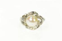 Load image into Gallery viewer, 10K Retro Pearl Curvy Swirl Ornate Statement Ring Size 4.75 White Gold