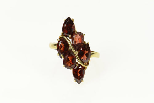 14K Marquise Garnet Cluster Statement Bypass Ring Size 7.75 Yellow Gold