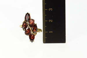 14K Marquise Garnet Cluster Statement Bypass Ring Size 7.75 Yellow Gold
