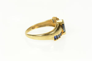 10K Marquise Natural Sapphire Baguette Bypass Ring Size 6 Yellow Gold