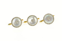Load image into Gallery viewer, 14K Art Deco Mother of Pearl Diamond Tuxedo Buttons Cuff Links Yellow Gold