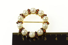 Load image into Gallery viewer, 14K Pearl Garnet Circle Cluster Statement Pin/Brooch Yellow Gold