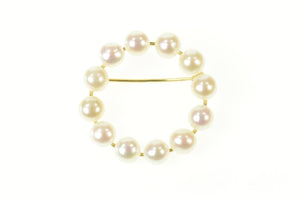 14K Classic Pearl Circle Simple Round Pin/Brooch Yellow Gold