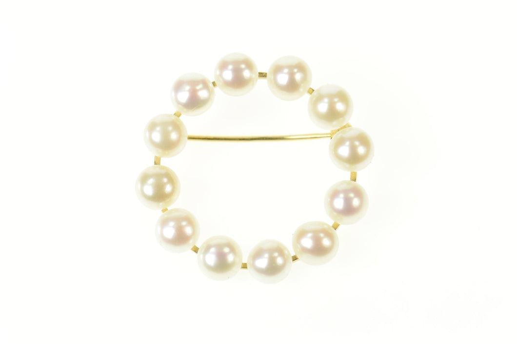 14K Classic Pearl Circle Simple Round Pin/Brooch Yellow Gold