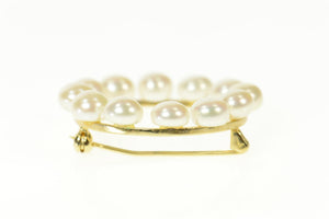 14K Classic Pearl Circle Simple Round Pin/Brooch Yellow Gold