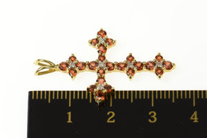 14K Hessonite Garnet Diamond Cross Christian Pendant Yellow Gold