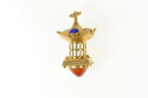 14K Victorian Ornate Pagoda Bird Cage Elaborate Pendant Yellow Gold
