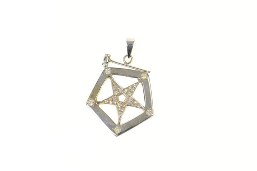 14K Order of the Eastern Star Diamond Gavel Pendant White Gold