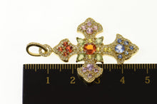 Load image into Gallery viewer, 14K Diamond Encrusted Ornate Cross Christian Pendant Yellow Gold