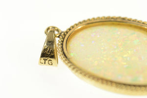 14K Oval Natural Opal Retro Classic Statement Pendant Yellow Gold