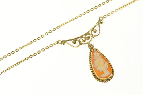 12K Ornate Pear Carved Lady Cameo Statement Necklace 20.75