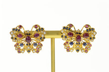 Load image into Gallery viewer, 22K Ruby Sapphire Encrusted Butterfly Screw Back Earrings Yellow Gold