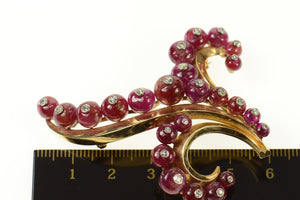 14K Ruby Diamond Floral Statement Swirl Pin/Brooch Yellow Gold