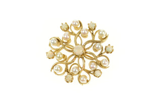 14K Retro Pearl Natural Opal Round Cluster Pendant/Pin Yellow Gold