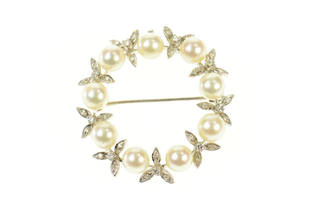 14K Pearl Diamond Cluster Wreath Statement Pin/Brooch White Gold