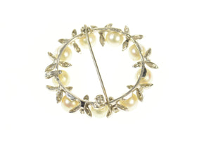 14K Pearl Diamond Cluster Wreath Statement Pin/Brooch White Gold