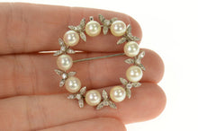 Load image into Gallery viewer, 14K Pearl Diamond Cluster Wreath Statement Pin/Brooch White Gold