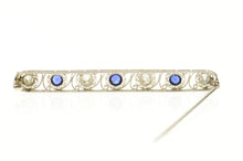 Load image into Gallery viewer, 18K 1.52 Ctw Art Deco Sapphire Diamond Filigree Pin/Brooch White Gold