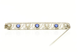 18K 1.52 Ctw Art Deco Sapphire Diamond Filigree Pin/Brooch White Gold