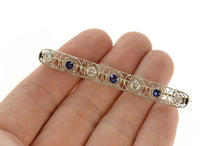 Load image into Gallery viewer, 18K 1.52 Ctw Art Deco Sapphire Diamond Filigree Pin/Brooch White Gold