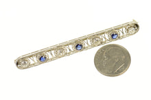 Load image into Gallery viewer, 18K 1.52 Ctw Art Deco Sapphire Diamond Filigree Pin/Brooch White Gold