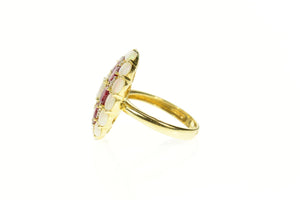 18K Opal Ruby Diamond Halo Cocktail Statement Ring Size 6.75 Yellow Gold