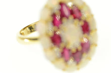 Load image into Gallery viewer, 18K Opal Ruby Diamond Halo Cocktail Statement Ring Size 6.75 Yellow Gold
