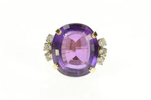 Load image into Gallery viewer, 14K 22 Ctw Amethyst Diamond Cocktail Statement Ring Size 7.5 Yellow Gold