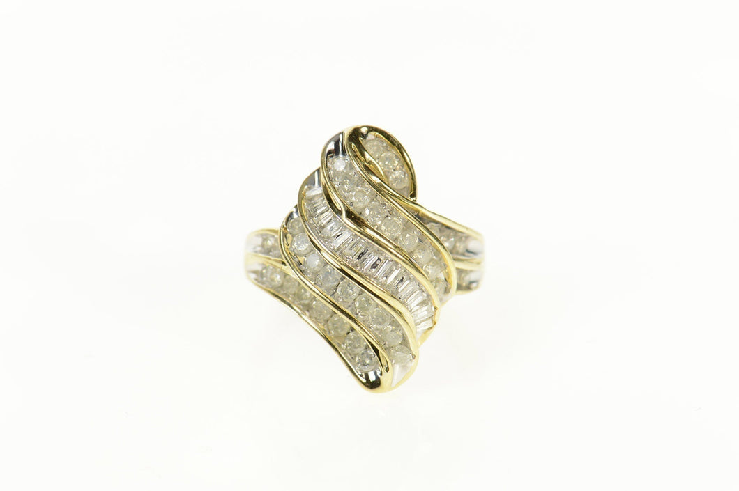 10K Diamond Encrusted Wavy Statement Cluster Ring Size 7.25 Yellow Gold