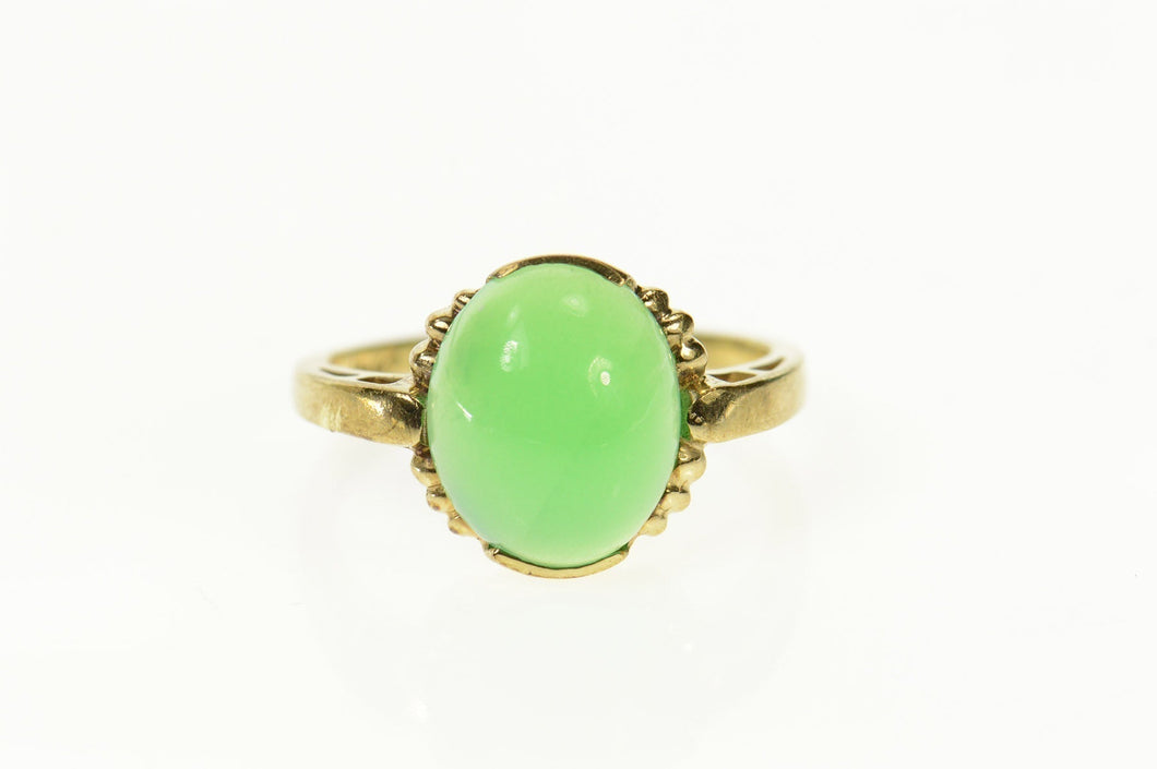 10K Oval Green Agate Retro Cocktail Statement Ring Size 6.75 Yellow Gold