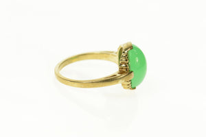 10K Oval Green Agate Retro Cocktail Statement Ring Size 6.75 Yellow Gold