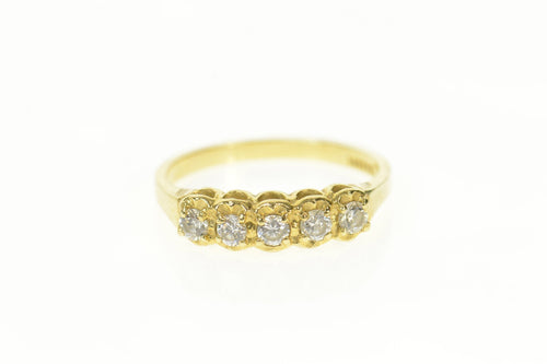14K Five Stone Classic Travel Wedding Band Ring Size 7.75 Yellow Gold