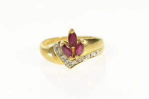 14K Marquise Ruby Cluster Diamond Bypass Ring Size 6.25 Yellow Gold