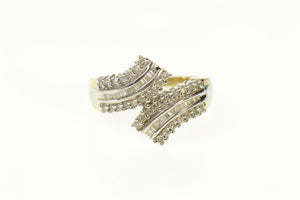 10K Baguette Diamond Encrusted Statement Bypass Ring Size 7 Yellow Gold