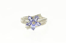 Load image into Gallery viewer, 10K Tanzanite Flower Diamond Accent Statement Ring Size 7.25 White Gold