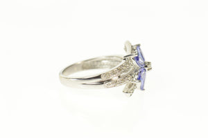 10K Tanzanite Flower Diamond Accent Statement Ring Size 7.25 White Gold